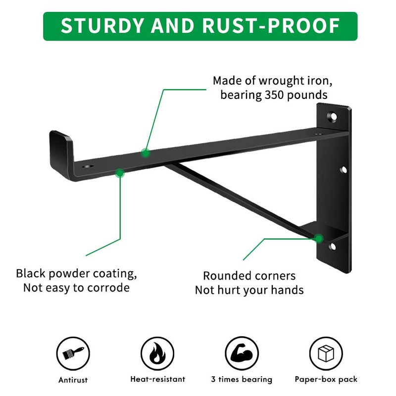 Homydom Heavy Duty Shelf Brackets 16 inch, Industrial Wall Brackets with Lip Metal Storage Brackets Outdoor/Indoor Include Screws 2 Pack Black - Image 4